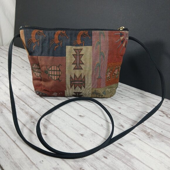 VTG Danny K American Tapestry Crossbody Zipper Purse Kokopelli Rust Brown 10x7" - Picture 6 of 10